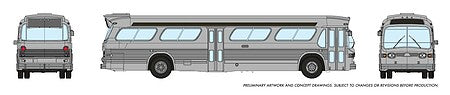 Rapido Trains 573099 N Scale 1959-1986 GM New Look-Fishbowl Bus with Working Headlights - Assembled -- Silver