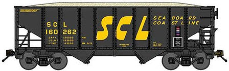 Bluford Shops 65308 N Scale 8-Panel 2-Bay Open Hopper with Load - Ready to Run -- Seaboard Coast Line 160973 (black, yellow, Large Logo)