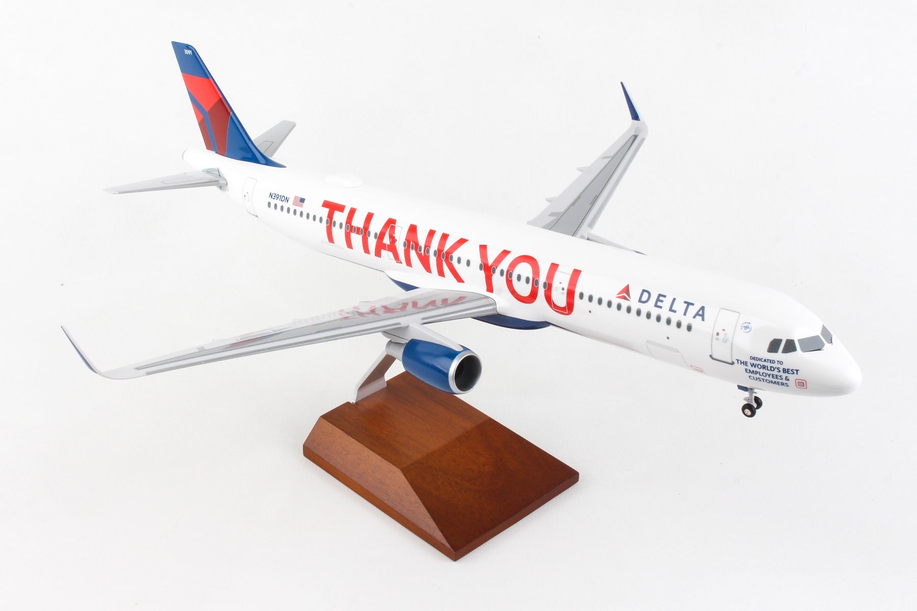 Skymarks Supreme SKR8425 Skymarks Delta A321 1/100 Thank You W/Wood Stand & Gear
