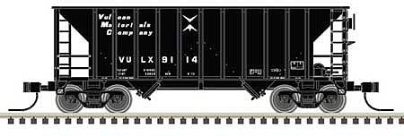 Atlas 50005390 N Scale Greenville 100-Ton 2-Bay Hopper - Ready to Run - Master(TM) -- Vulcan Materials 9112 (black, white)