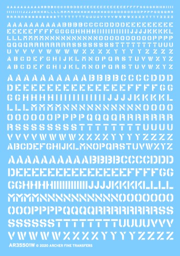 Archer Fine Transfers 35501W Waterslide Decal: 1/35 Generic Stencil Style Lettering WWII Allied Vehicles (White)