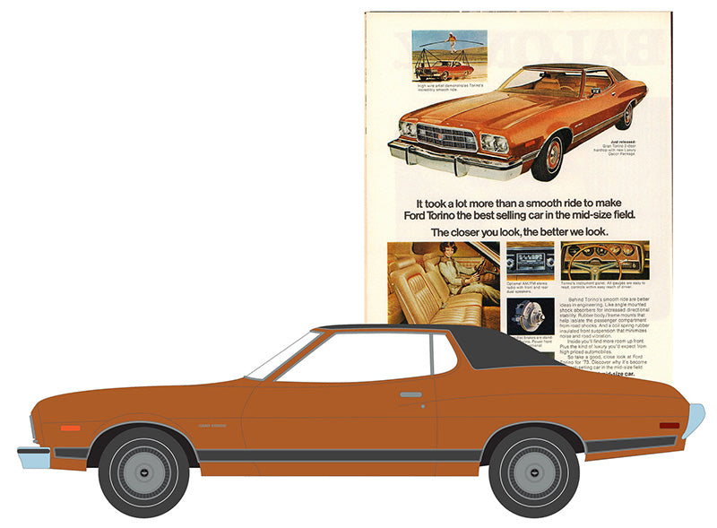 Greenlight 39140-E 1/64 Scale 1973 Ford Gran Torino Vintage Ad Cars Series