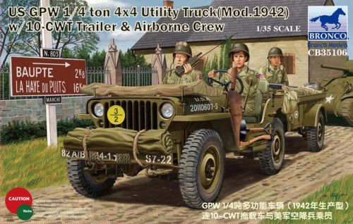 Bronco Models 35106 1/35 US GPW 1/4-Ton 4x4 Model 1942 Utility Truck w/10CWT Trailer & Airborne Crew