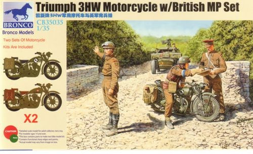 Bronco Models 35035 1/35 Triumph 3HW Motorcycles (2) w/British MP Figures