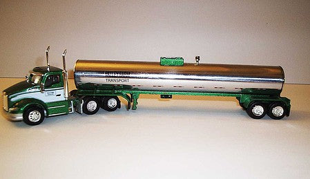 Trucks 'N Stuff TNS069 HO Scale Kenworth T680 Day-Cab Tractor with Food-Grade Trailer - Assembled -- Valley Farm Transport (green, white, chrome)