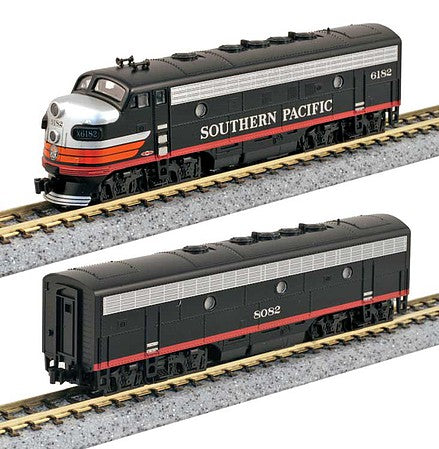 Kato 1060427dcc N Scale EMD F7 A-B Set - DCC -- Southern Pacific 6182, 8082 (Black Widow, black, silver, red, orange)