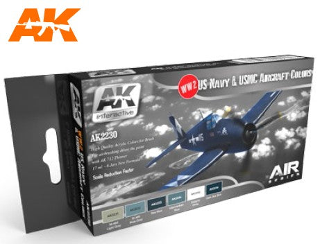 AK Interactive 2230 Air Series: WWII USN & USMC Aircraft Acrylic Paint Set (6 Colors) 17ml Bottles