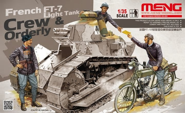 Meng Models HS5 1/35 French FT7 Light Tank Crew & Orderly Figure Set (3 & Bicycle)