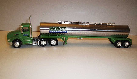 Trucks 'N Stuff TNS048 HO Scale Peterbilt 579 Day-Cab Tractor with Chemical Tank Trailer - Assembled -- Heniff (green, chrome)