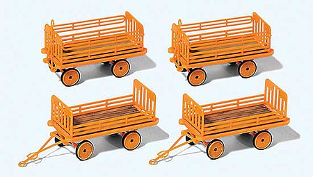 Preiser 17128 HO Scale Baggage Trailer for Electric Baggage Cart - Kit -- German Federal Railroad DB (Era IV, orange) pkg(4)