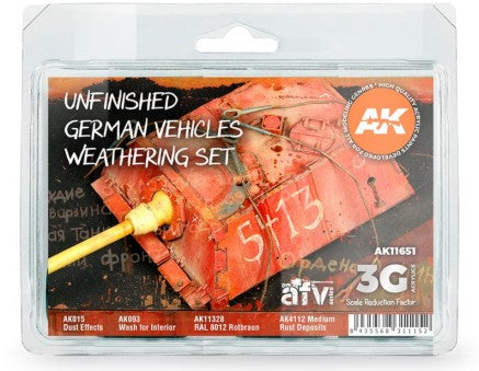 AK Interactive 11651 AFV Series: Unfinished German Vehicles Weathering Set (4 Colors) 17ml/35 Bottles
