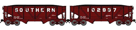 Bluford Shops 64141 N Scale 2-Bay Rebuilt War-Emergency Hopper Permanent Pair with Load - Ready to Run -- Southern Railway 102691 (1960s Boxcar Red, Billboard Lettering)