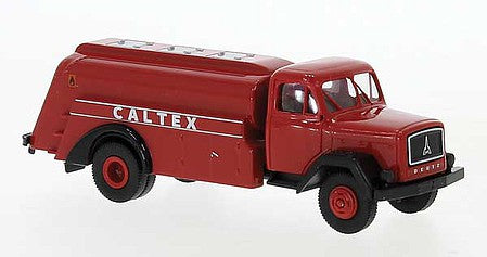 Brekina 46022 HO Scale 1950s Magirus 125 Eckhauber Tank Truck - Assembled -- Caltex (red, black)