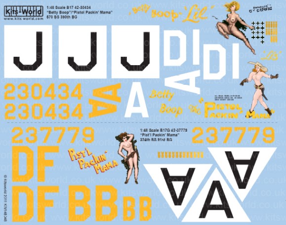 Warbird Decals Kits World 148048 1/48 B17 Betty Boop, Pistol Packin Mama & B17G Pist'l Packing Mama