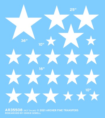 Archer Fine Transfers 35508 Waterslide Decal: 1/35 US Stars for Armor/ Vehicles (White) (Various Sizes; 10", 16", 25", 36")