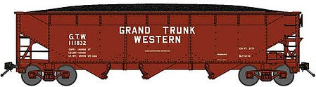 Bluford Shops 73941 N Scale 70-Ton Offset-Side 3-Bay Hopper with Load - Ready to Run -- Grand Trunk Western (Boxcar Red, Block Lettering)
