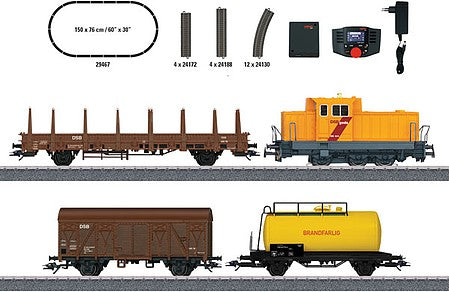 Marklin 29467 HO Scale Danish Freight Train Starter Set - 3-Rail - Digital -- DSB Class MK Diesel, 3 Cars, C-Track Oval, Mobile Station
