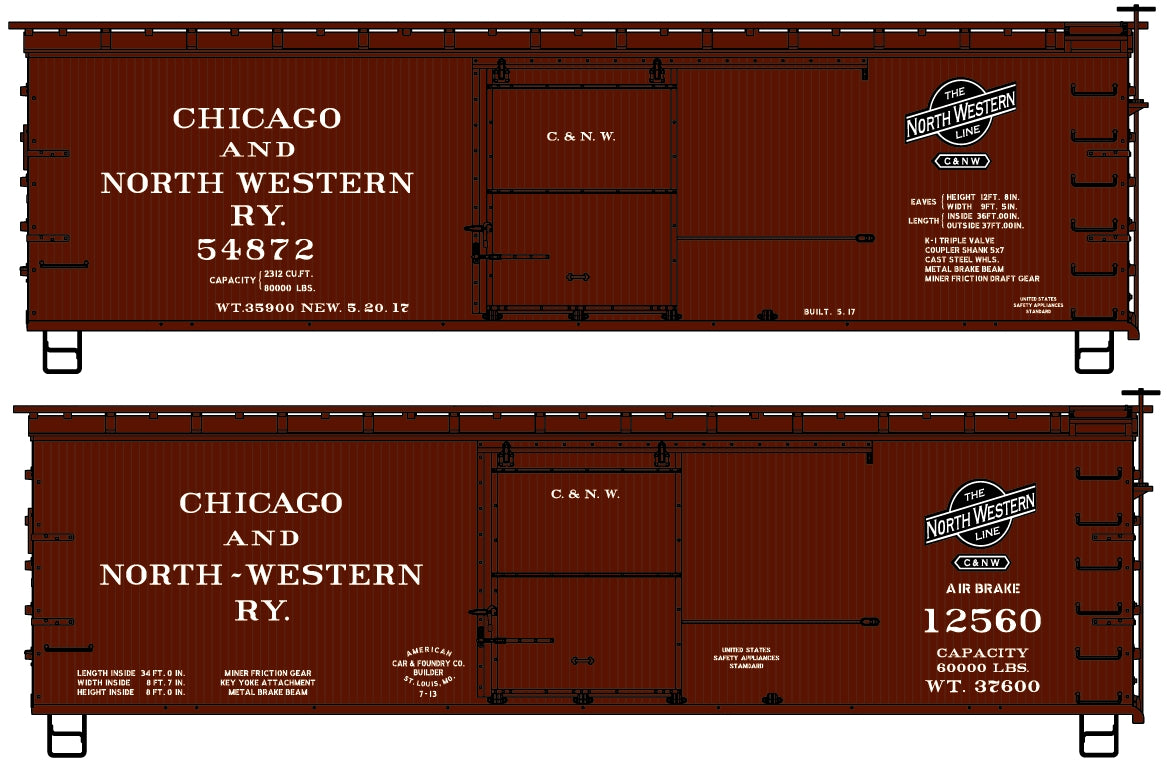 Accurail 1232 Ho 36'Ds Wood Boxcar C&Nw 2#Set