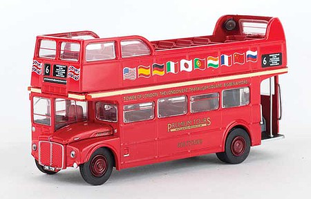 Brekina 61102 HO Scale AEC Routemaster Double-Deck Bus with Open Roof - Assembled -- City Tour London (red, Flag Graphics)