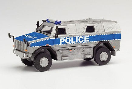 Herpa 95785 HO Scale ATF Dingo Armored Cargo Carrier - Assembled -- Police (silver, blue, German Lettering)