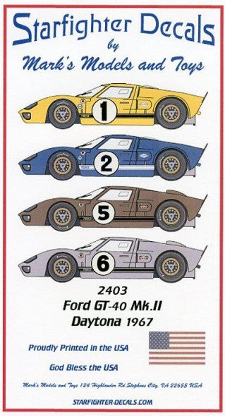 Starfighter Decals 2403 1/24 Ford GT40 Mk II 1967 Daytona for FJM