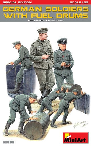 Miniart Models 35256 1/35 WWII German Soldiers (6) w/2 Fuel Drums (Special Edition)