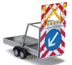 Herpa 52368 HO Scale European Construction Equipment - Trailers -- 2-Axle Utility Trailer w/Lane Closure Warning Sign