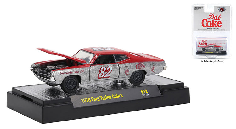 M2Machines 52500-A12-B 1/64 Scale Diet Coke - 1970 Ford Torino Cobra M2