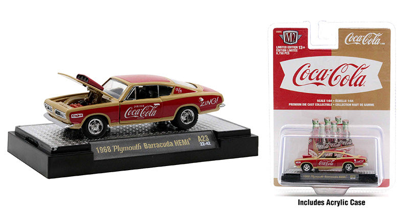 M2Machines 52500-A23-B 1/64 Scale Coca-Cola - 1968 Plymouth Barracuda HEMI M2 Coca-Cola