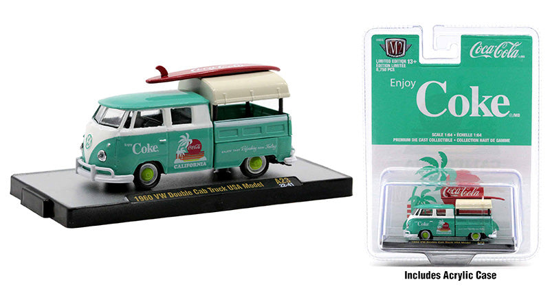 M2Machines 52500-A23-C 1/64 Scale Coca-Cola - 1960 Volkswagen Double Cab Truck USA