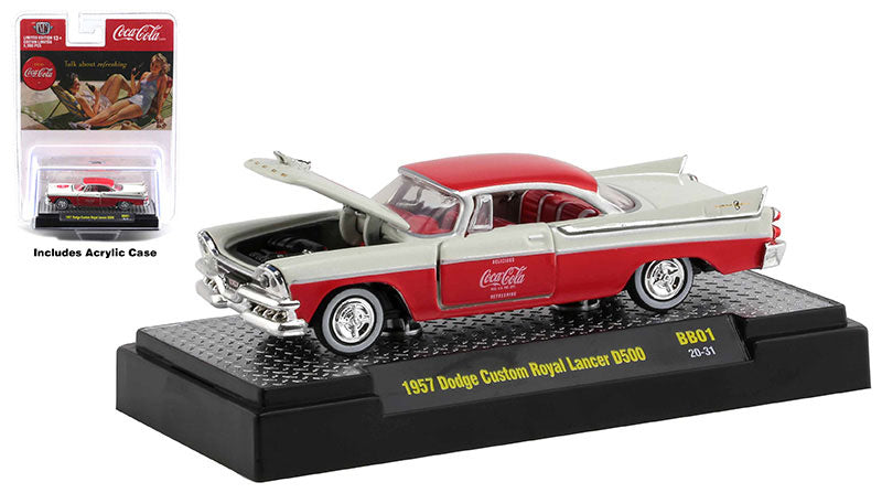 M2Machines 52500-BB01-A 1/64 Scale Coca-Cola - 1957 Dodge Custom Royal Lancer D500