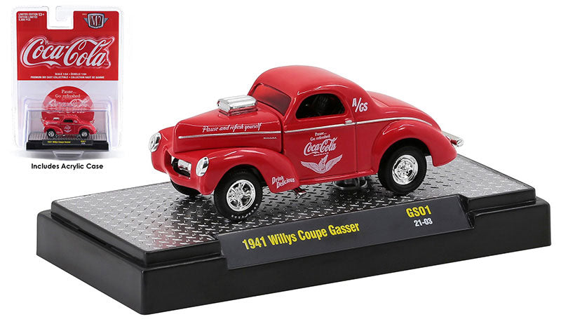 M2Machines 52500-GS01-A 1/64 Scale Coca-Cola - 1941 Willys Coupe Gasser M2 Coca-Cola