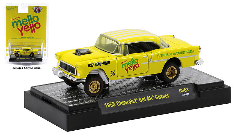 M2Machines 52500-GS01-B 1/64 Scale Mellow Yellow - 1955 Chevrolet Bel Air Gasser