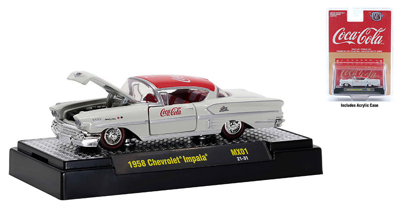 M2Machines 52500-MX01-C 1/64 Scale Coca-Cola - 1958 Chevrolet Impala M2 Coca-Cola Release
