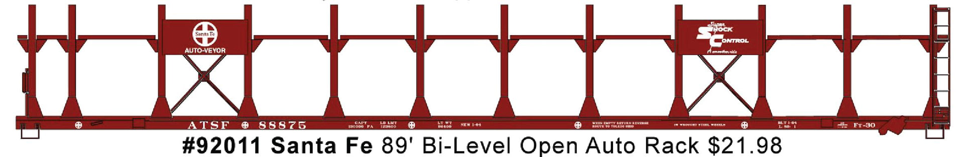 Accurail 92011 Ho Bi-Level Open Autorack Atsf