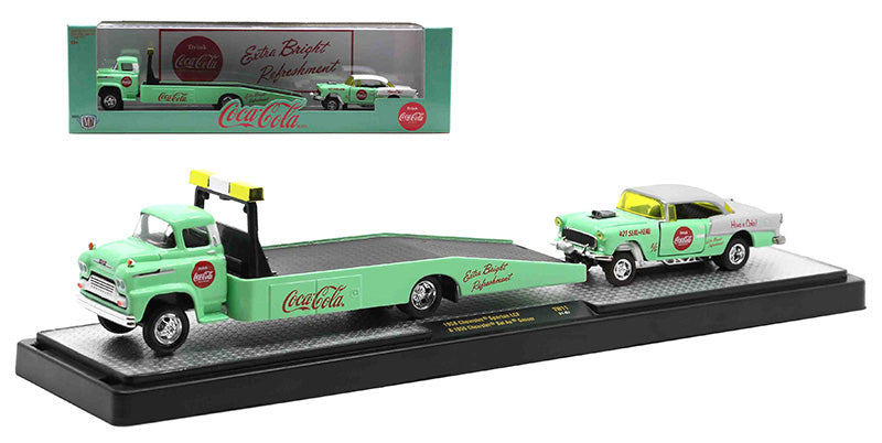 M2Machines 56000-TW11-C 1/64 Scale Coca-Cola - 1958 Chevrolet Spartan LCF and 1955