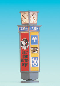 Brawa 5761 HO Scale Illuminated Clock -- Kiosk w/Clock, 1-1/2" High