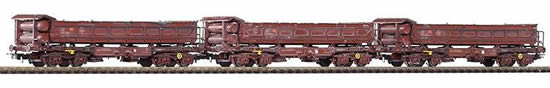 Piko 58344 HO Scale 1/87 3-Car Set Dump Gondolas Fakks127 DB V; Brown, Weathered