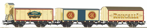 Piko 58374 HO Scale 1/87 3-Car Set Boxcars Circus Roncalli DB III