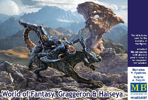 Master Box Models 24007 1/24 World of Fantasy: Graggeron & Halseya Female Warrior Lying on Animal (D)