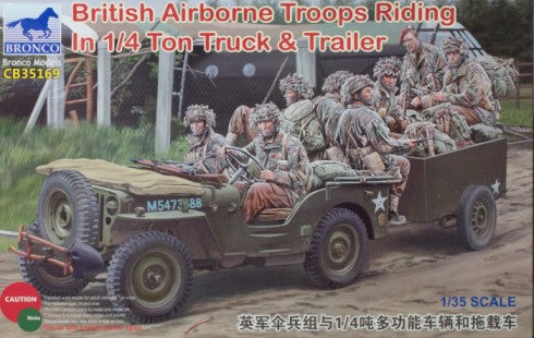 Bronco Models 35169 1/35 British Airborne Troops (8) Riding in 1/4-Ton Truck & Trailer