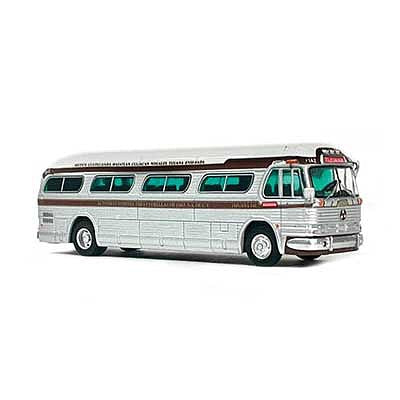 Iconic Replicas 870301 HO Scale 1958 GM PD4104 Bus - Assembled -- Tres Estrellas (Destination: Tijuana; silver, black, white; Spanish Lettering)