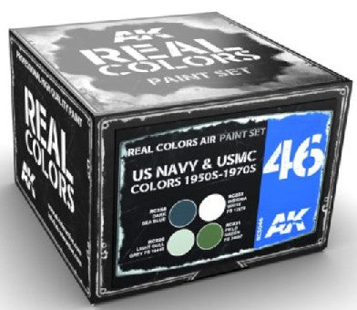 AK Interactive RCS46 Real Colors: USN & USMC 1950s-1970s Acrylic Lacquer Paint Set (4) 10ml Bottles