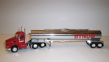 Trucks 'N Stuff TNS047 HO Scale Peterbilt 579 Day-Cab Tractor with Chemical Tank Trailer - Assembled -- Bynum (red, chrome)