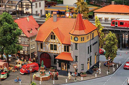 Faller 130649 HO Scale Town Hall with Fire Department Garage -- Kit - 8-1/8 x 6-5/8 x 8-1/2" 20.6 x 16.8 x 21.5cm