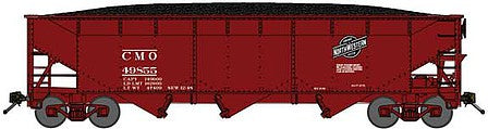 Bluford Shops 73983 N Scale 70-Ton Offset-Side 3-Bay Hopper with Load 3-Pack - Ready to Run -- Chicago & North Western CMO (Boxcar Red, CNW System Logo)