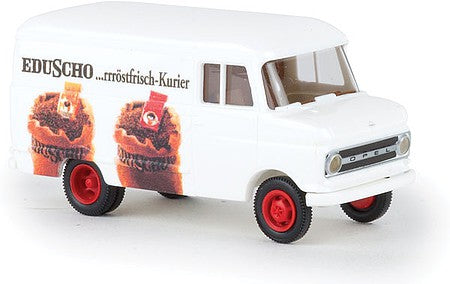 Brekina 35717 HO Scale 1959 Opel-Blitz Cargo Van - Assembled -- Eduscho (white, red, brown, German Lettering)