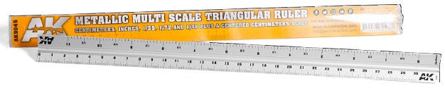 AK Interactive 9049 Aluminum Metallic Multi Scale Triangular Ruler (cm, inches, 1/35, 1/72, 1/48)
