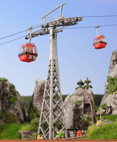 Brawa 6342 HO Scale Hahnenkamm Cable Railway Set - Kit -- 8 gondolas, 1 Each Lattice & Concrete Mast, Drive, Mountain & Valley Stations