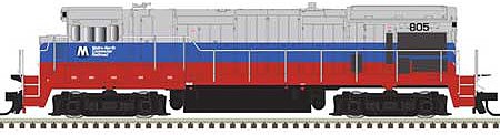 Atlas 10003629 HO Scale GE B23-7 Phase 1 Low Nose - Standard DC - Master Silver -- Metro-North Commuter Railroad #803 (blue, red, silver)